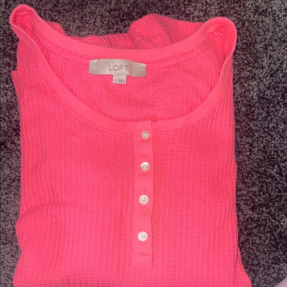 LOFT Hot Pink Waffle Henley Top